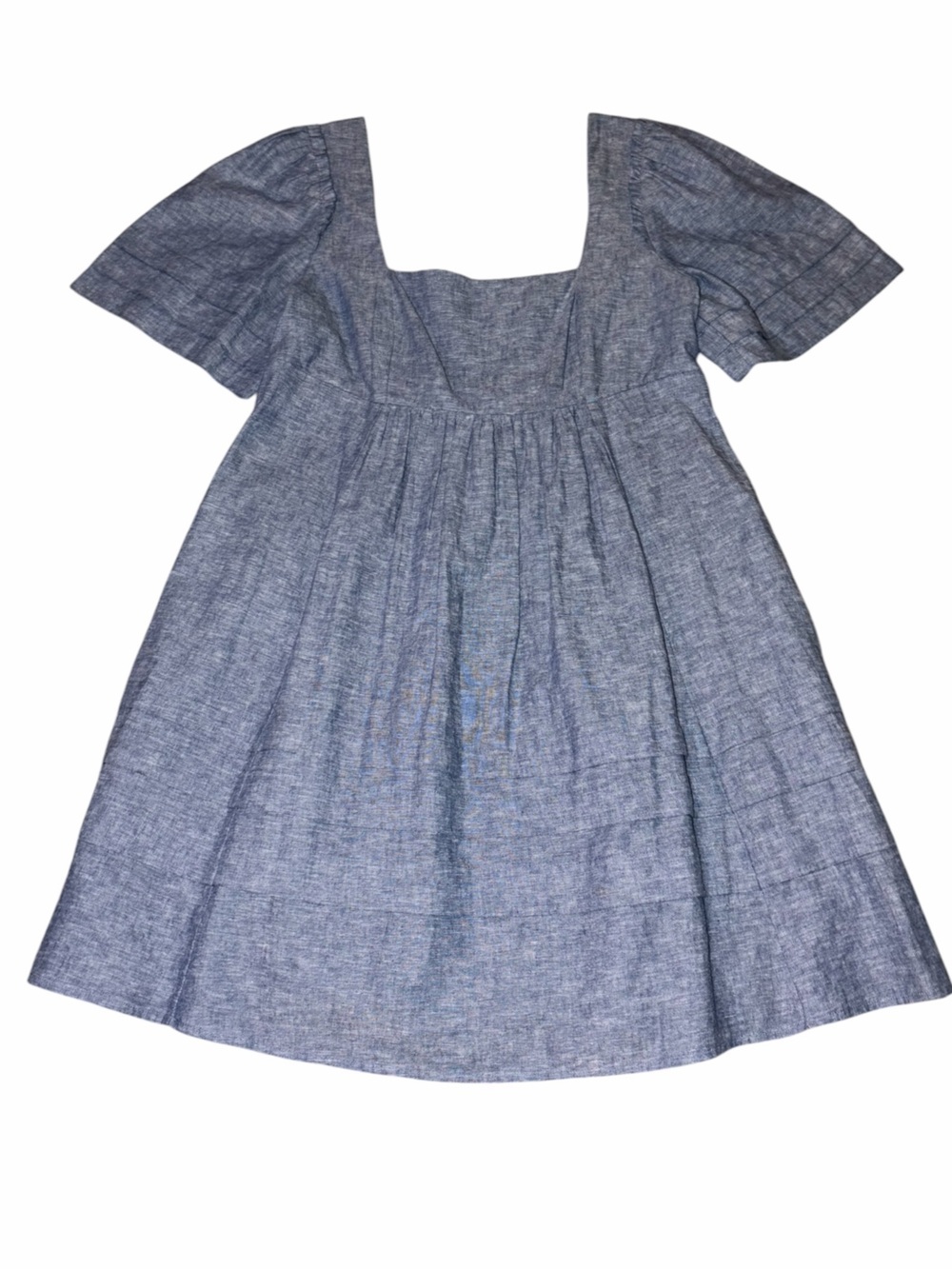 EUC Draper James Linen Cotton Blue Chambray Dress Summer Medium Granola Capsule